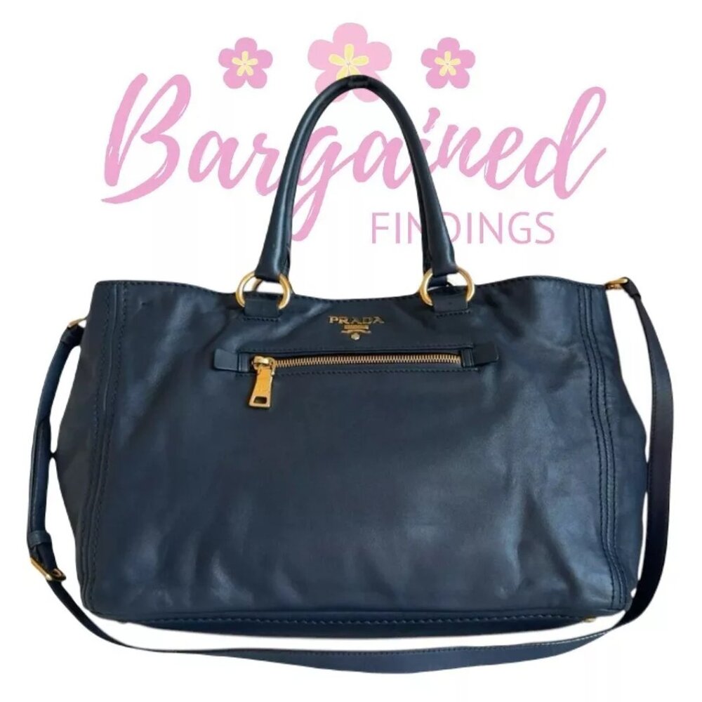 Authentic PRADA Baltico (Blue) Calf Leather Two Way Large Tote Bag